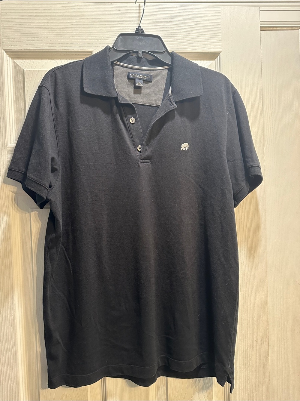 Banana Republic Men’s Black Polo with Small Embroidered Elephant